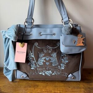 New Juicy Couture New Love Chapter Chocolate Brown Blue Daydreamer Tote Bag